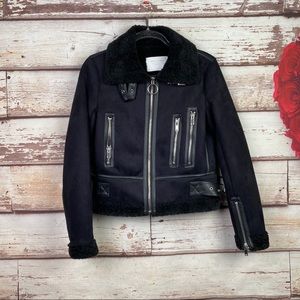ZARA, Faux Shearling Short Moto Jacket xs